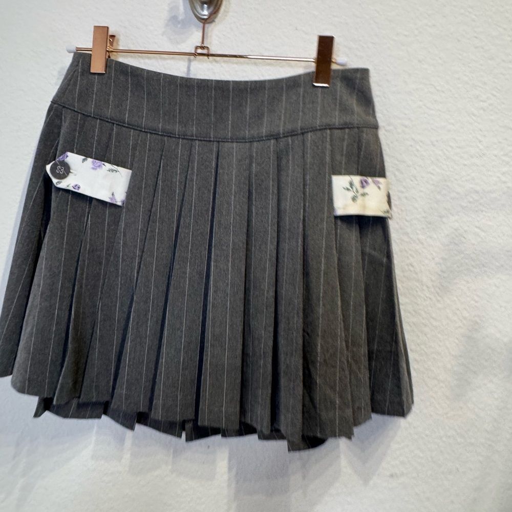 For Love And Lemons Gray Skater Skirt with Floral Details